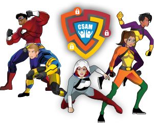 Six cyber defenders posed around CSAM shield logo