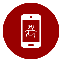 A phone with a bug icon displayed