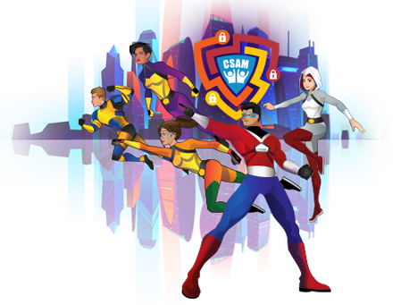 Six cyber defenders posed around CSAM shield logo
