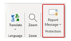 Outlook Panel with highlighted Report Message button